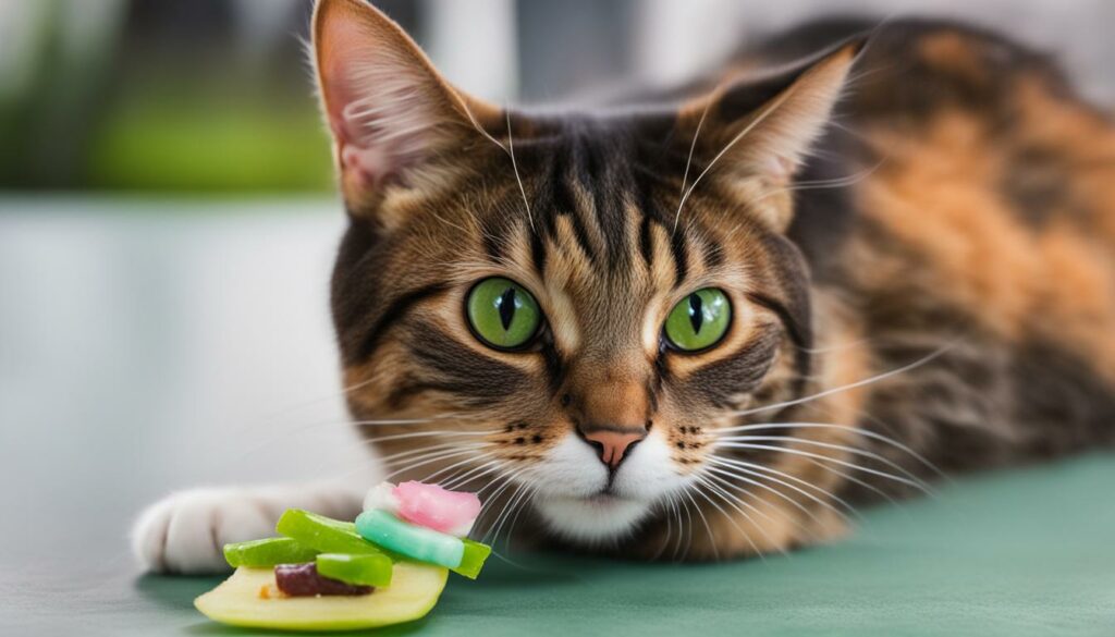 Katze genießt Zahnpflege-Snack