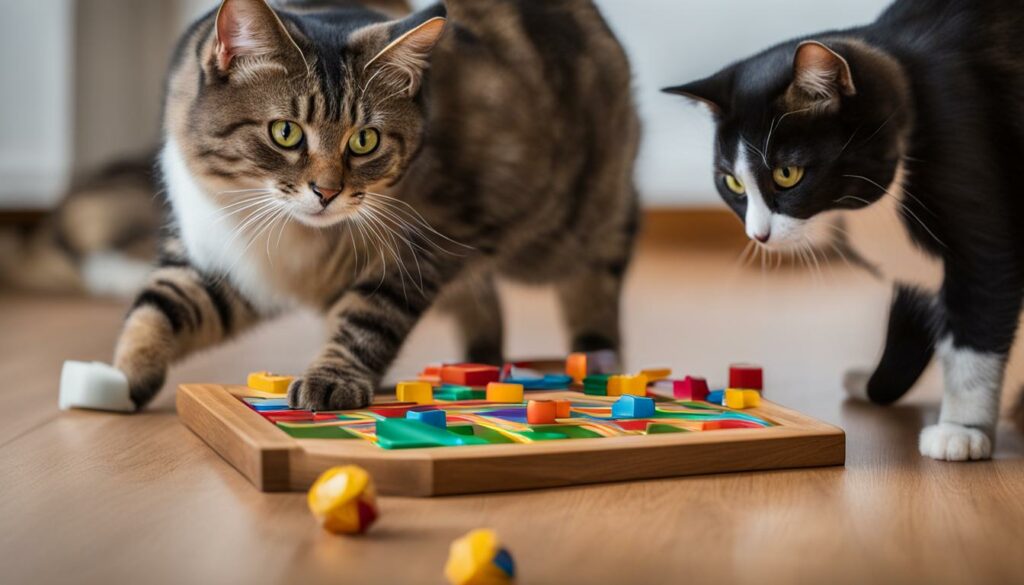 Katze spielt mit Spielzeug zur geistigen Auslastung