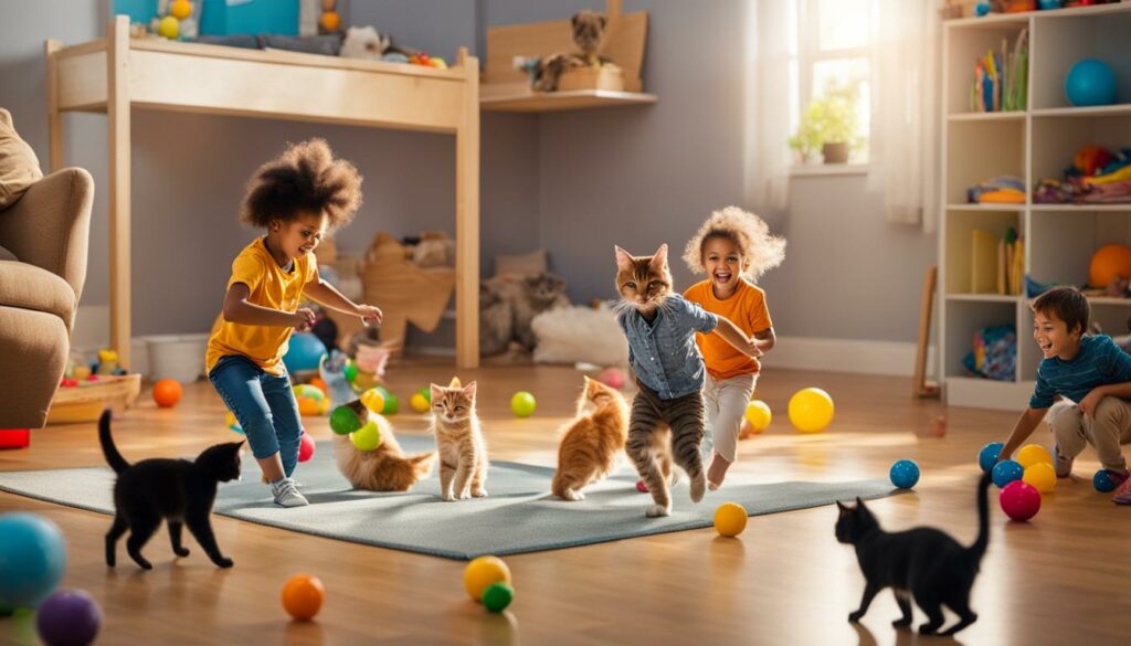 Kinder und Katzen miteinander spielen lassen