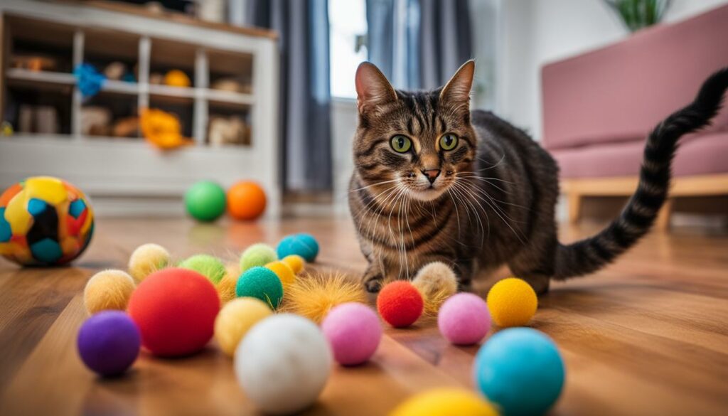 Wohnungskatze spielt mit einem Ball